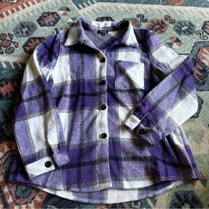 Oversized Purple and Cream Flannel Shacket - Size Small